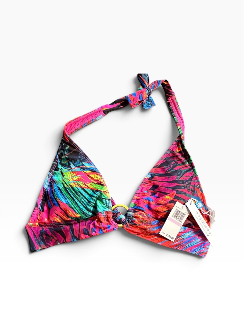 BLEU ROD BEATTIE Wild Thing printed banded halter bikini swim top multicolor NWT